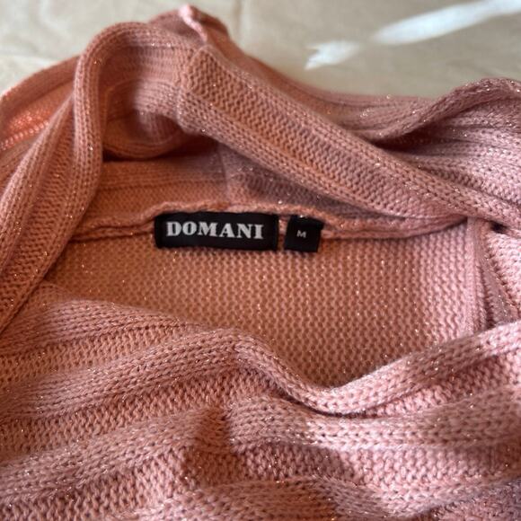 Y2K Fringe cowl neck mauve Sweater with metallic threads woven throughout Sz M - Picture 9 of 12